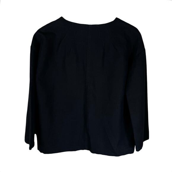 Leon & Harper Black Linen Cotton Blend Collarless Relaxed Boxy Blazer Jacket - Picture 9 of 11